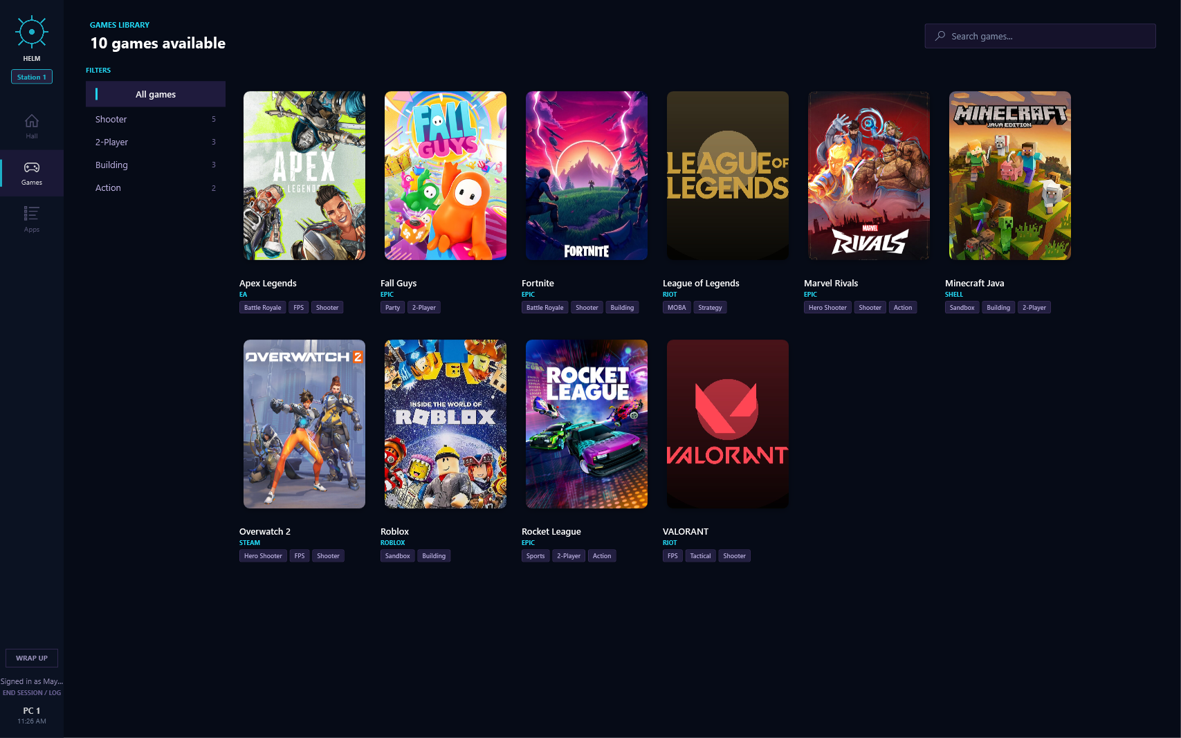 Helm game catalog with platform-aware tiles
