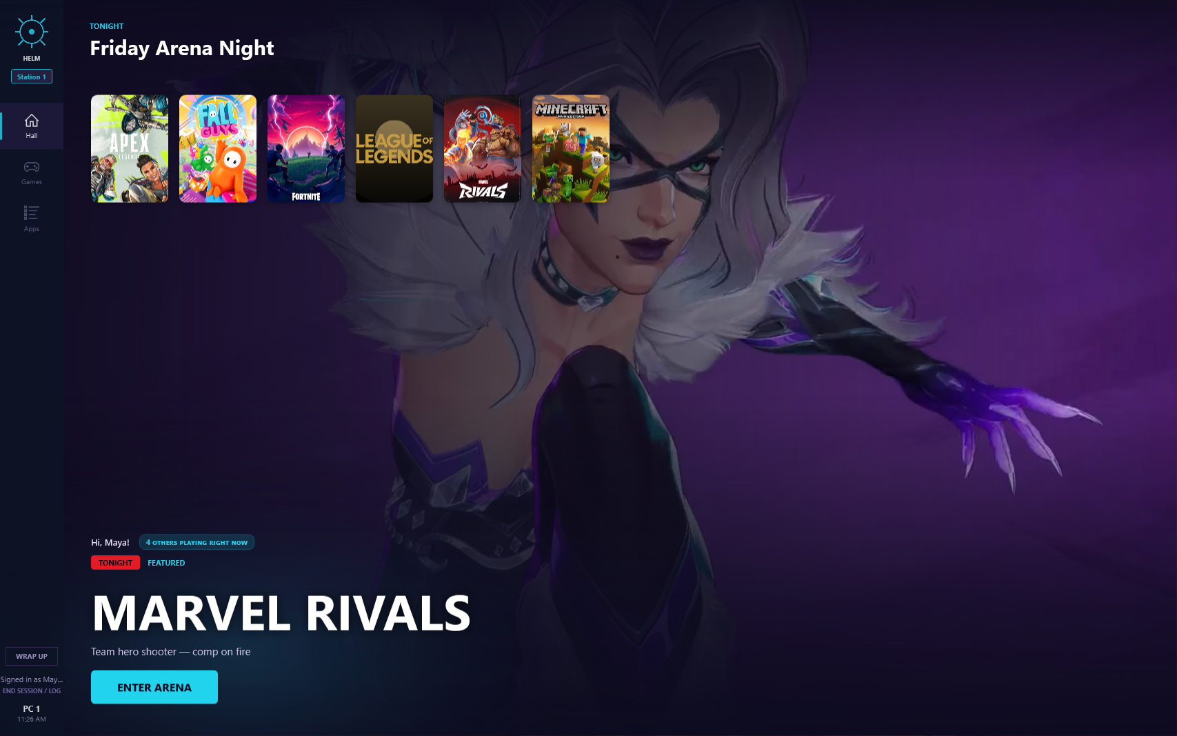 Helm player screen with the featured event